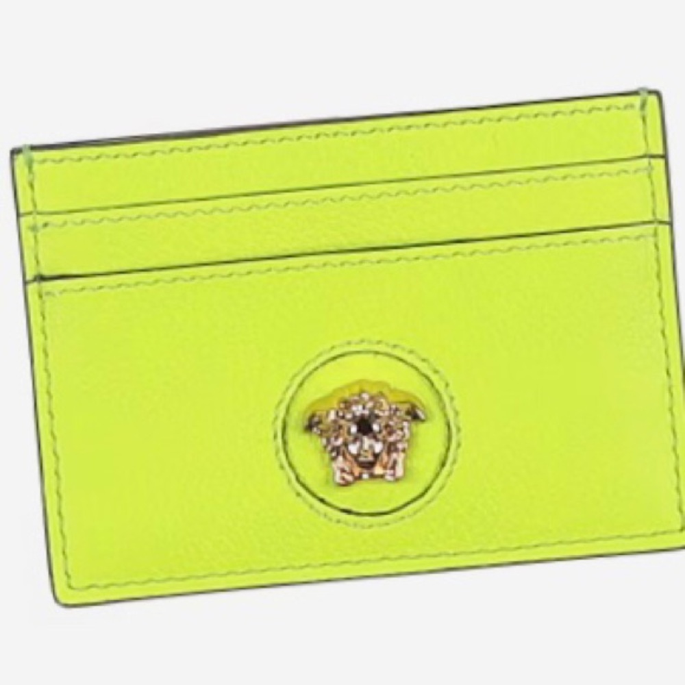 Versace Lime Green Small Weather Cardholder • Pebbled Calfskin Luxury